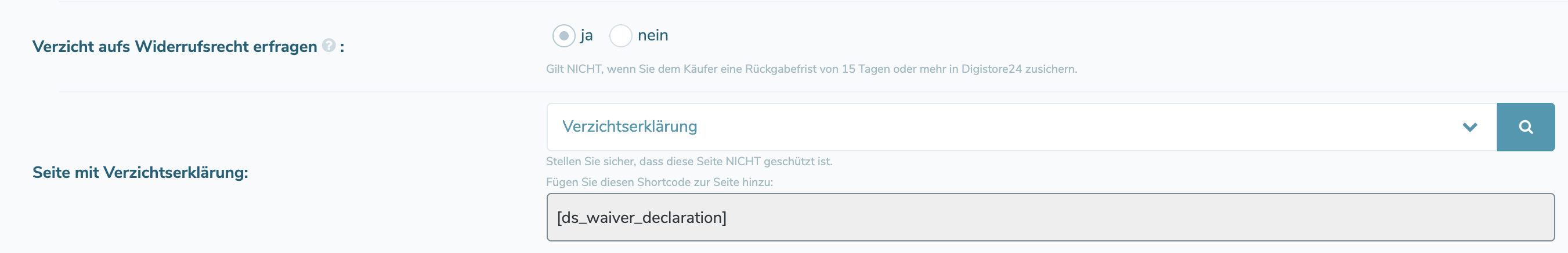 Verzichtserklärung bearbeiten