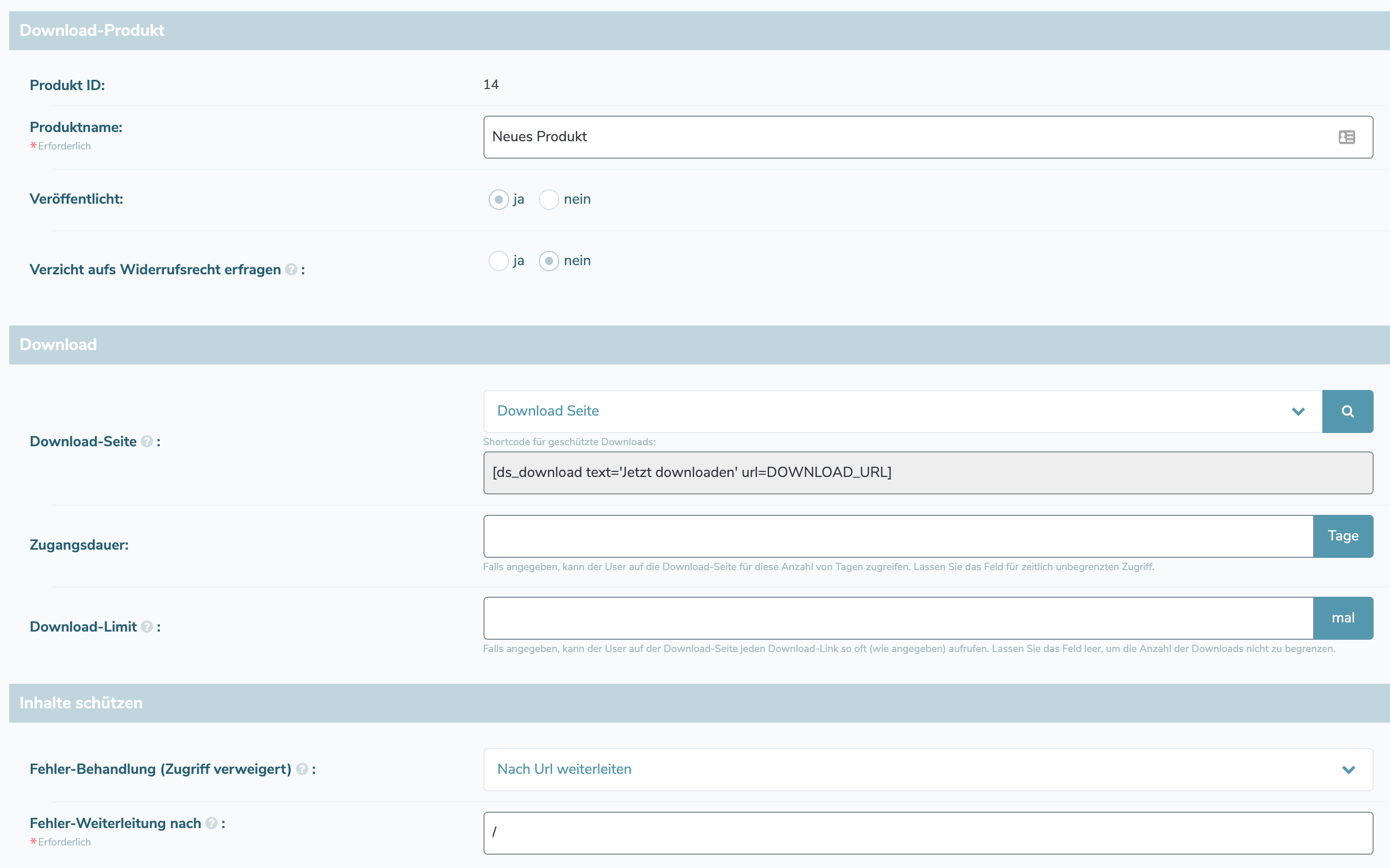 Neues Download Produkt
