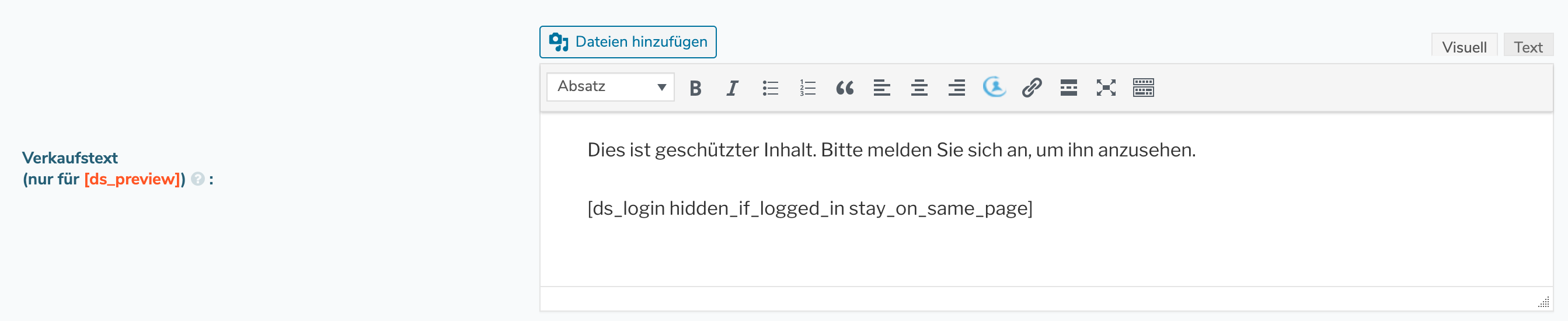 Verkausftext Preview