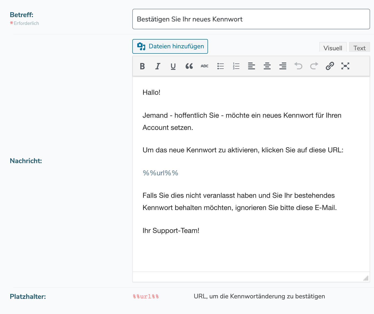 Neues Kennwort E-Mail 