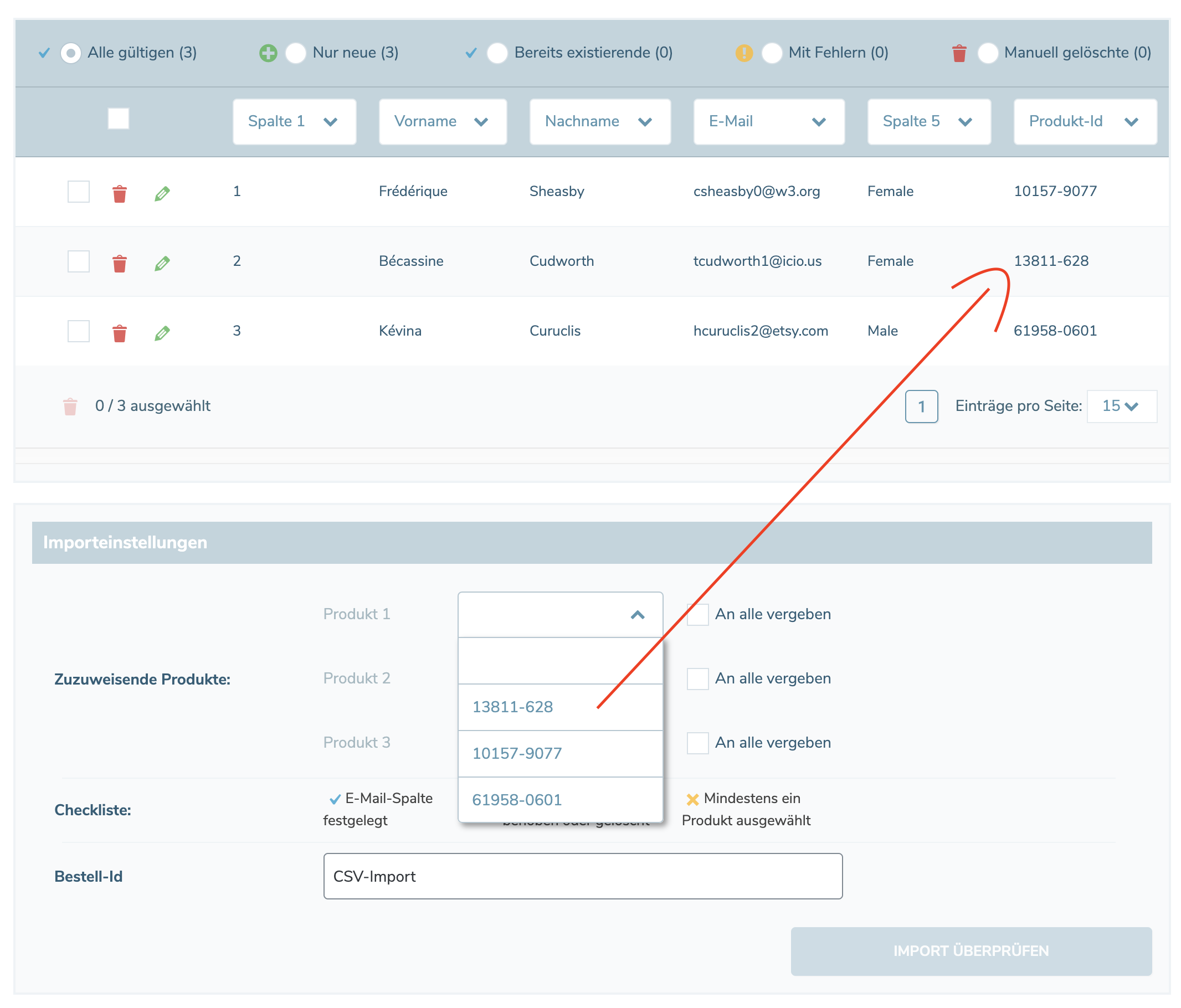 Select products (column)